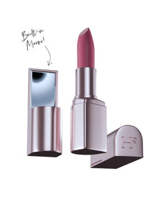 HIGHR pink lipstick with a built-in mirror on a white background